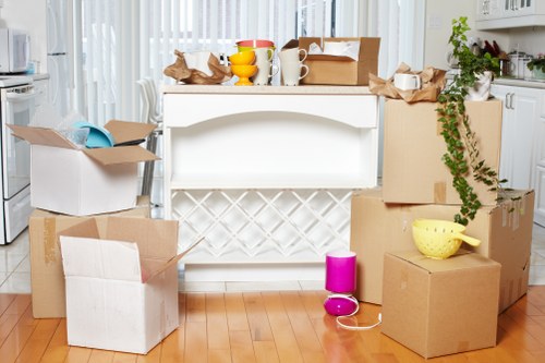 Packed household items prepared for transport from a Belgravia flat